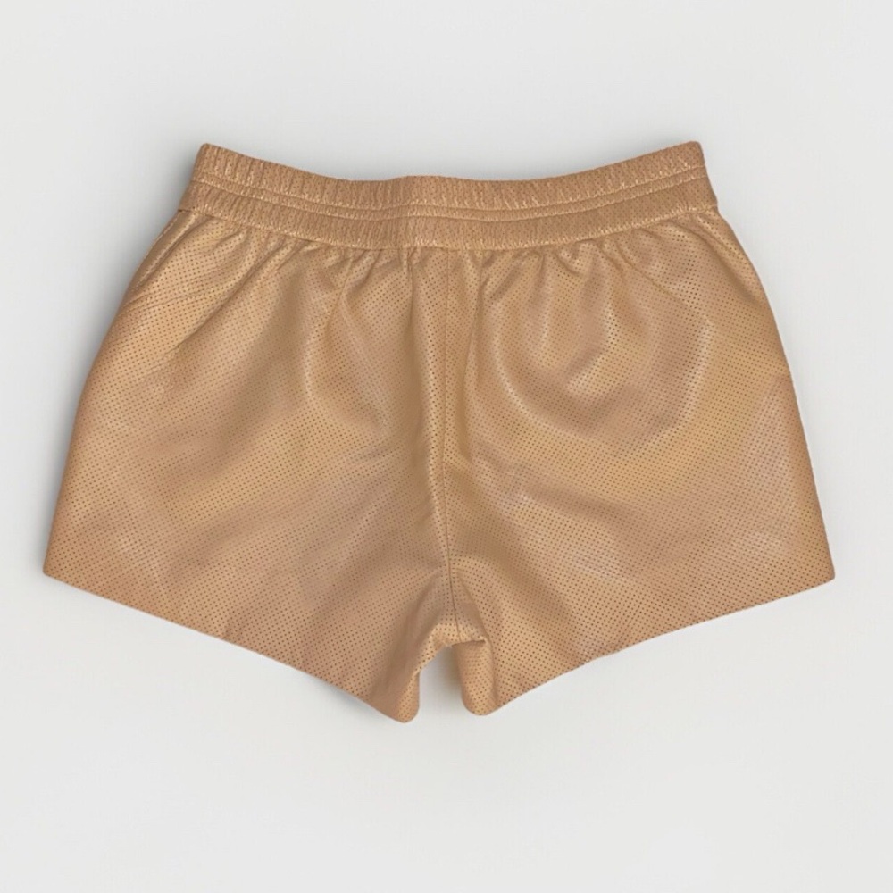 J.crew collection tan brown real leather elastic waistband perforated shorts - Picture 2 of 6